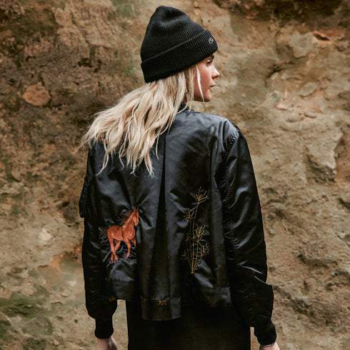 with our equestrian bomber jacket<br>coming to shop the look this fall<span class='visuallyhidden'>; shop help at 760-978-9297.</span>