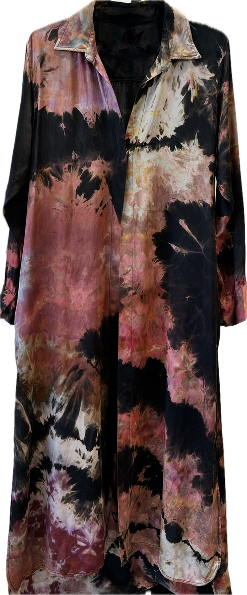 multi-dyed silk shirt dress, in black-red <span class='visuallyhidden'>Call, text 323-404-2959 for shopping help.</span>