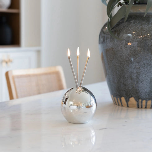 modern everlasting candle, scent-free and clean-burning, in silver<span class='visuallyhidden'>; shop help at 760-978-9297.</span>