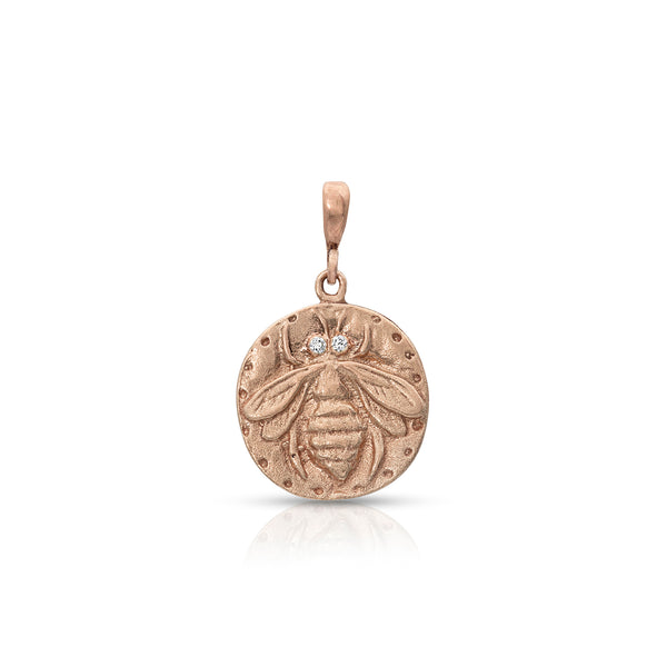 Dominique Cohen diamond-kissed bee coin enhancer, on hinged bail, in 18k rose gold <span class='visuallyhidden'>Call or text 323-404-2959 for shopping help.</span>