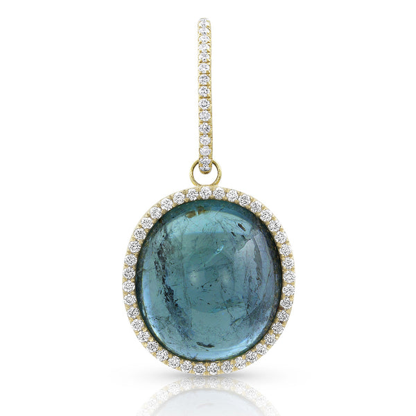 cabochon enhancer with diamond surround and diamond-faced smooth-back bail, size large, in green tourmaline and 18k rose gold <span class='visuallyhidden'>Call, text 323-404-2959 for shopping help.</span>