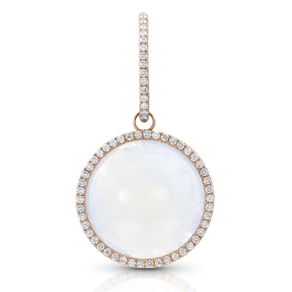 round cabochon enhancer with diamond surround and diamond-faced smooth-back bail, size large, in moonstone and 18k rose gold <span class='visuallyhidden'>Call, text 323-404-2959 for shopping help.</span>