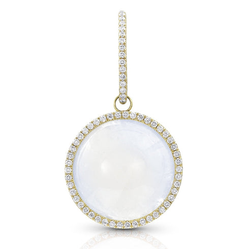 round cabochon enhancer with diamond surround and diamond-faced smooth-back bail, size large, in moonstone and 18k yellow gold <span class='visuallyhidden'>Call, text 323-404-2959 for shopping help.</span>