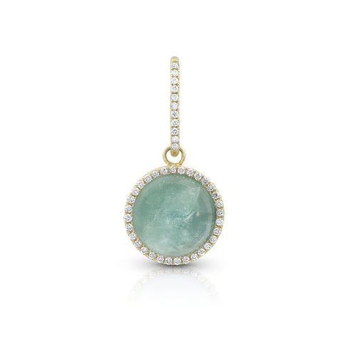 round cabochon enhancer with diamond surround and diamond-faced smooth-back bail, size small, in aquamarine and 18k yellow gold <span class='visuallyhidden'>Call, text 323-404-2959 for shopping help.</span>