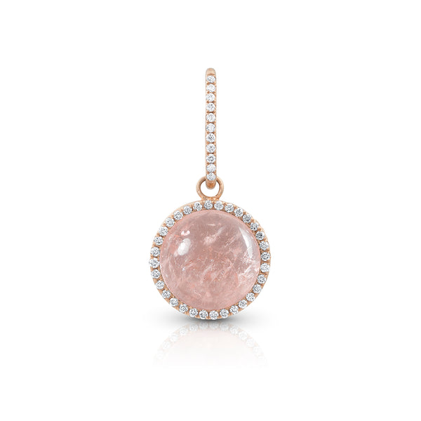 round cabochon enhancer with diamond surround and diamond-faced smooth-back bail, size small, in morganite and 18k rose gold <span class='visuallyhidden'>Call, text 323-404-2959 for shopping help.</span>
