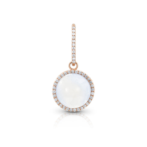 round cabochon enhancer with diamond surround and diamond-faced smooth-back bail, size small, in moonstone and 18k rose gold <span class='visuallyhidden'>Call, text 323-404-2959 for shopping help.</span>
