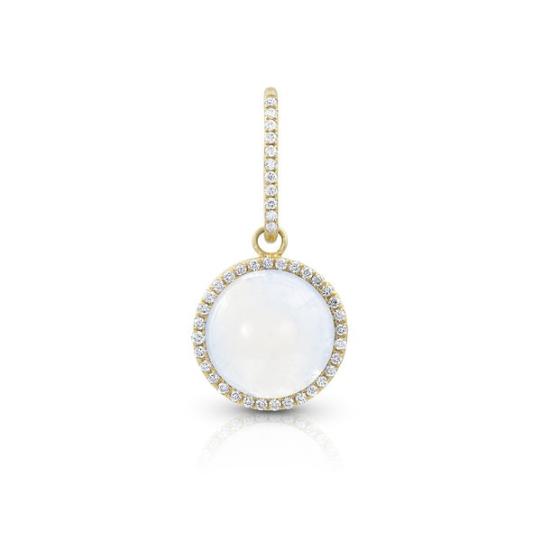 round cabochon enhancer with diamond surround and diamond-faced smooth-back bail, size small, in moonstone and 18k yellow gold <span class='visuallyhidden'>Call, text 323-404-2959 for shopping help.</span>