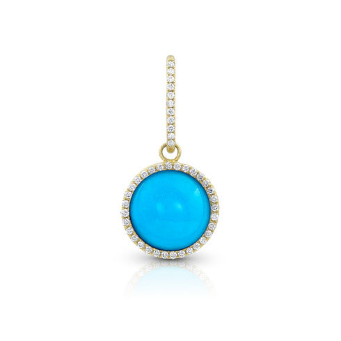 round cabochon enhancer with diamond surround and diamond-faced smooth-back bail, size small, in turquoise and 18k yellow gold <span class='visuallyhidden'>Call, text 323-404-2959 for shopping help.</span>