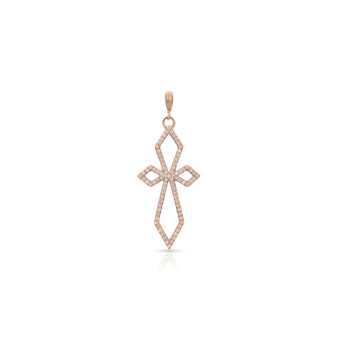 Dominique Cohen delicate deco cross enhancer, hinged bail, in champagne diamonds and 18k rose gold <span class='visuallyhidden'>Call, text 323-404-2959 for shopping help.</span>