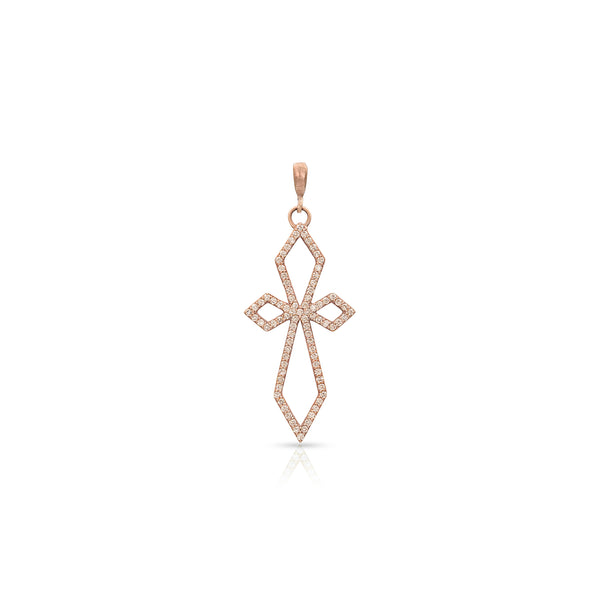 Dominique Cohen delicate deco cross enhancer, hinged bail, in champagne diamonds and 18k rose gold <span class='visuallyhidden'>Call, text 323-404-2959 for shopping help.</span>