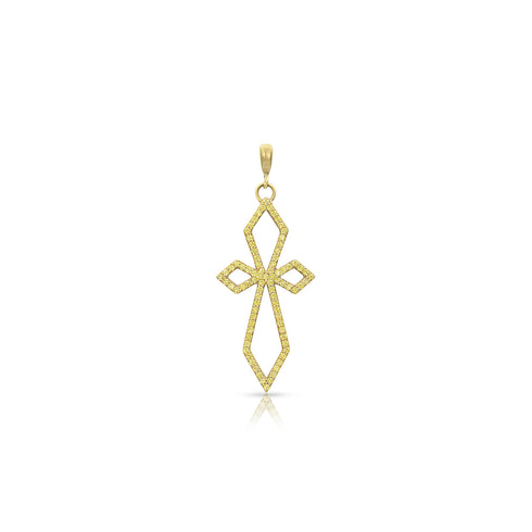 yellow diamond yellow gold art deco cross, delicate size, on hinged bail <span class='visuallyhidden'>Call, text 323-404-2959 for shopping help.</span>
