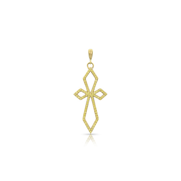 yellow diamond yellow gold art deco cross, delicate size, on hinged bail <span class='visuallyhidden'>Call, text 323-404-2959 for shopping help.</span>