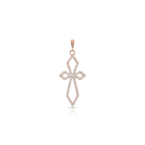 Dominique Cohen delicate deco cross enhancer, hinged bail, in white diamonds and 18k rose gold <span class='visuallyhidden'>Call, text 323-404-2959 for shopping help.</span>