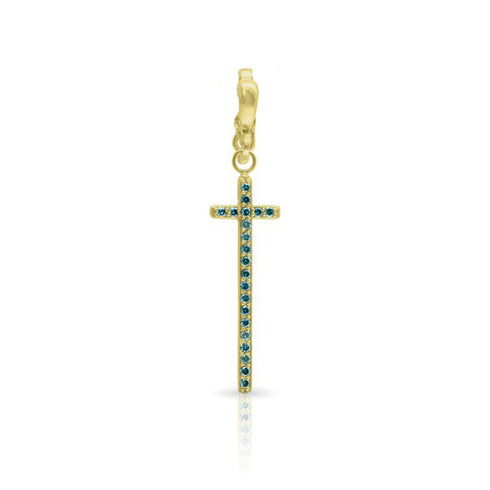 diamond narrow medium cross on hinged bail, in blue diamonds and yellow gold <span class='visuallyhidden'>Call, text 323-404-2959 for shopping help.</span>