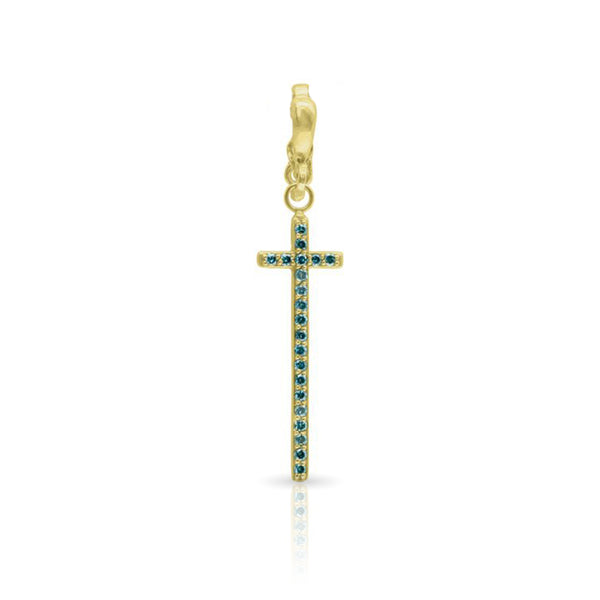 diamond narrow medium cross on hinged bail, in blue diamonds and yellow gold <span class='visuallyhidden'>Call, text 323-404-2959 for shopping help.</span>