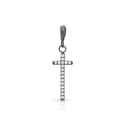 narrow medium cross enhancer on hinged bail, in white diamonds and black gold <span class='visuallyhidden'>Call, text 323-404-2959 for shopping help.</span>
