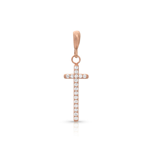 narrow medium cross enhancer on hinged bail, in white diamonds and rose gold <span class='visuallyhidden'>Call, text 323-404-2959 for shopping help.</span>