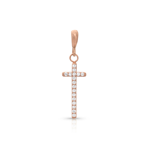 narrow medium cross enhancer on hinged bail, in white diamonds and rose gold <span class='visuallyhidden'>Call, text 323-404-2959 for shopping help.</span>