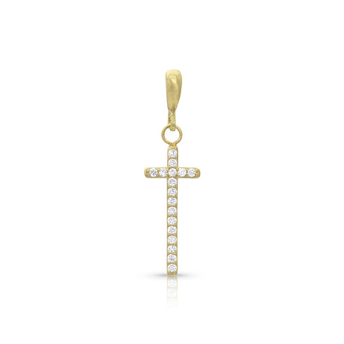 narrow medium cross enhancer on hinged bail, in white diamonds and yellow gold <span class='visuallyhidden'>Call, text 323-404-2959 for shopping help.</span>