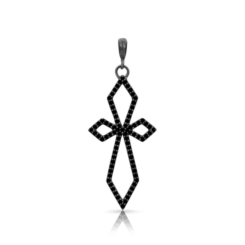 Art deco large diamond cross on hinged bail, in black diamonds and black gold <span class='visuallyhidden'>Call, text 323-404-2959 for shopping help.</span>