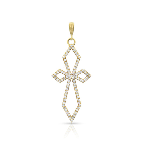 Art deco large diamond cross on hinged bail, in white diamonds and yellow gold <span class='visuallyhidden'>Call, text 323-404-2959 for shopping help.</span>