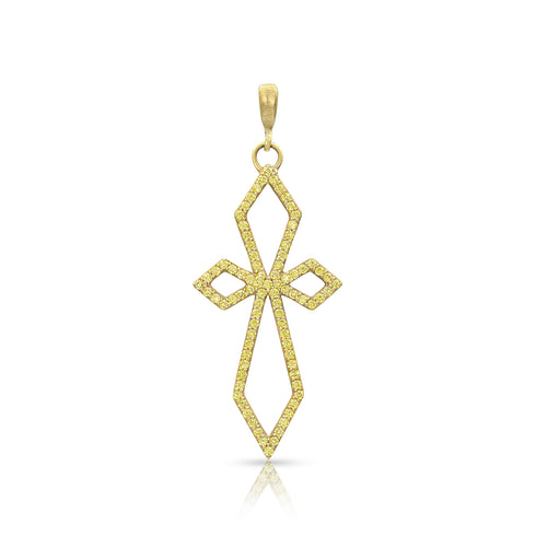Art deco large diamond cross on hinged bail, in yellow diamonds and yellow gold <span class='visuallyhidden'>Call, text 323-404-2959 for shopping help.</span>