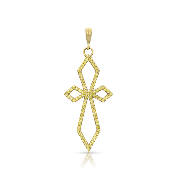 Art deco large diamond cross on hinged bail, in yellow diamonds and yellow gold <span class='visuallyhidden'>Call, text 323-404-2959 for shopping help.</span>