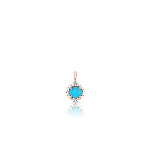 Sleeping Beauty turquoise and diamond 18k rose gold enhancer<br>with diamond kissed hinged bail for easy wardrobing <span class='visuallyhidden'>Call or text 323-404-2959 for shopping assistance</span>