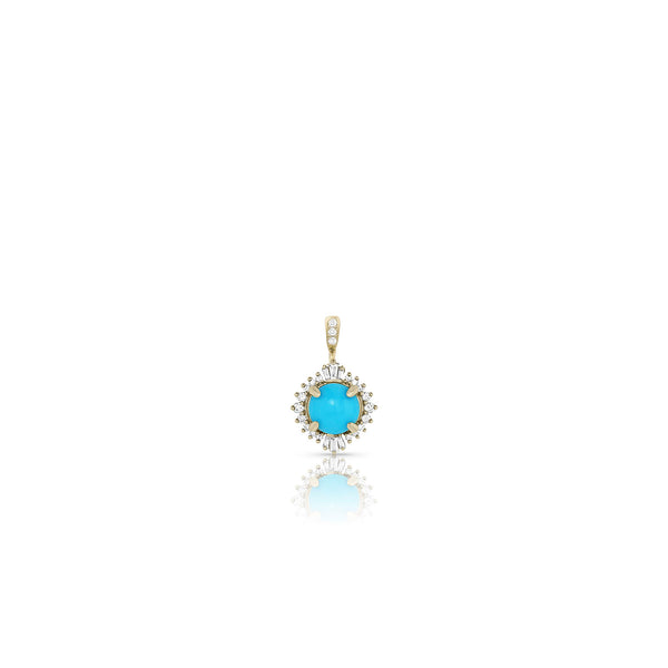 Sleeping Beauty turquoise and diamond 18k gold enhancer<br>with diamond kissed hinged bail for easy wardrobing <span class='visuallyhidden'>Call or text 323-404-2959 for shopping assistance</span>