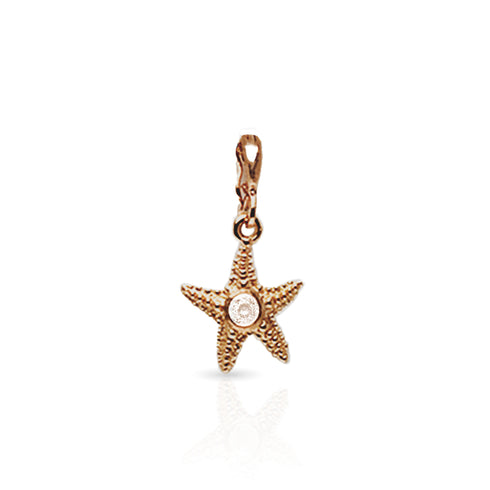 Dominique Cohen solid 18k rose gold starfish charm with white topaz, on hinged bail <span class='visuallyhidden'>Call or text 323-404-2959 if you need shopping assistance.</span>