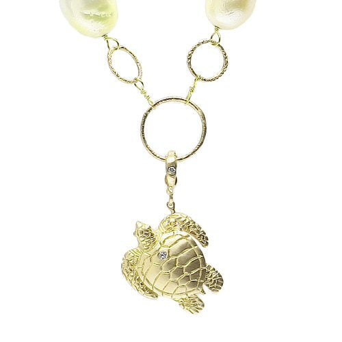 Dominique Cohen intricately carved turtle charm enhancer with diamond, on hinged bail, in 18k yellow gold <span class='visuallyhidden'>Call or text 323-404-2959 if you need shopping assistance.</span>