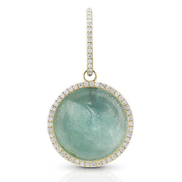round cabochon enhancer with diamond surround and diamond-faced smooth-back bail, size large, in aquamarine and 18k yellow gold <span class='visuallyhidden'>Call, text 323-404-2959 for shopping help.</span>
