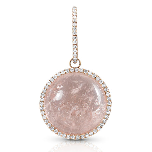 round cabochon enhancer with diamond surround and diamond-faced smooth-back bail, size large, in morganite and 18k rose gold <span class='visuallyhidden'>Call, text 323-404-2959 for shopping help.</span>