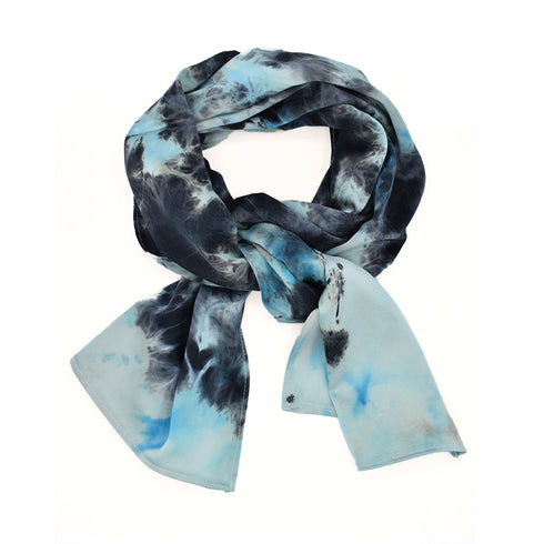 our long scarf, in silk charmeuse<br>double hand-dyed baby blue and black <span class='visuallyhidden'>Call or text 323-404-2959 if you need shopping assistance.</span>
