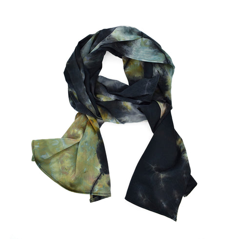 limited edition double-dyed silk scarf in sage and black hues <span class='visuallyhidden'>Call, text 323-404-2959 for shopping help.</span>