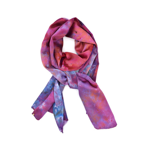 our long scarf, in silk charmeuse<br>double hand-dyed in pomegranate and blue steel <span class='visuallyhidden'>Call or text 323-404-2959 if you need shopping assistance.</span>