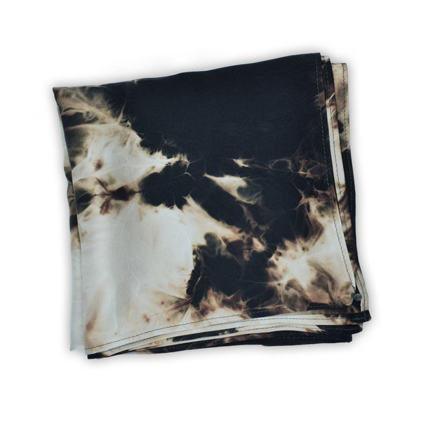 our lovely square scarf, in silk charmeuse<br>double hand-dyed brown-black and warm creme <span class='visuallyhidden'>Call or text 323-404-2959 if you need shopping assistance.</span>