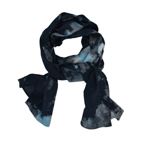 our long scarf, in cotton<br>double hand-dyed in hues of baby blue and black <span class='visuallyhidden'>Call or text 323-404-2959 if you need shopping assistance.</span>