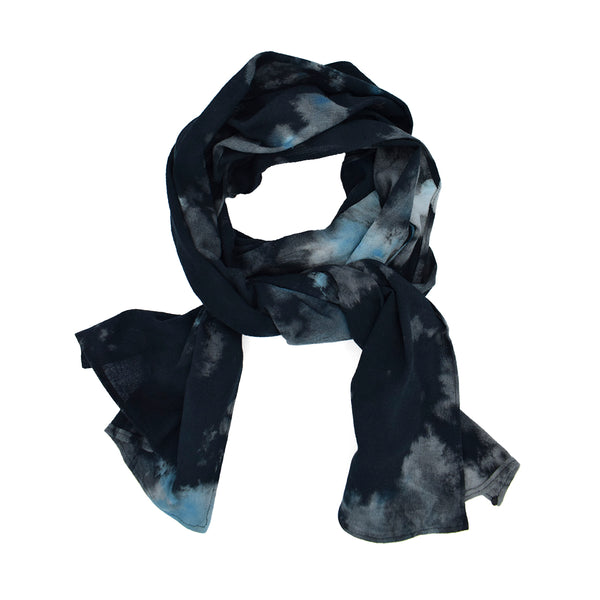 our long scarf, in cotton<br>double hand-dyed in hues of baby blue and black <span class='visuallyhidden'>Call or text 323-404-2959 if you need shopping assistance.</span>