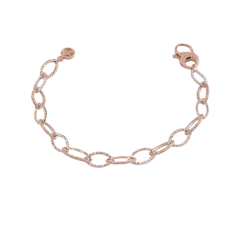 made to order diamond pave marquise link, textured link chain bracelet by Dominique Cohen, in white diamonds and 18k rose gold <span class='visuallyhidden'>Call, text 323-404-2959 for shopping help.</span>
