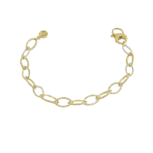 made to order diamond pave marquise link, textured link chain bracelet by Dominique Cohen, in white diamonds and 18k yellow gold <span class='visuallyhidden'>Call, text 323-404-2959 for shopping help.</span>