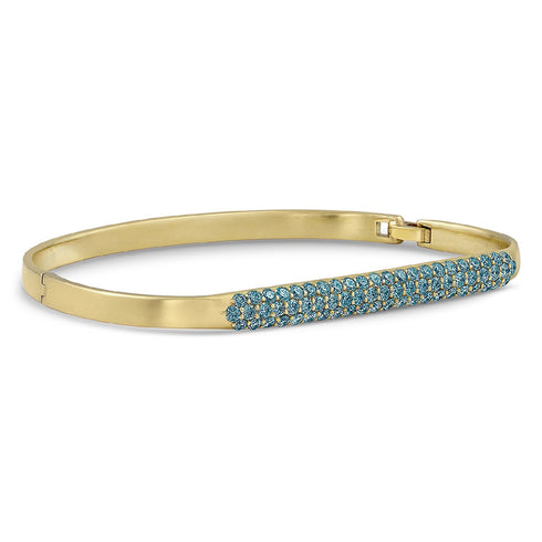 custom fit hinged huggie bangle, diamond pave style, in blue diamonds and yellow gold <span class='visuallyhidden'>Call, text 323-404-2959 for shopping help.</span>