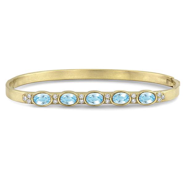 Dominique Cohen custom-fit gemstone bangle in aquamarine + white diamonds <span class='visuallyhidden'>Call, text 323-404-2959 for shop help.</span>