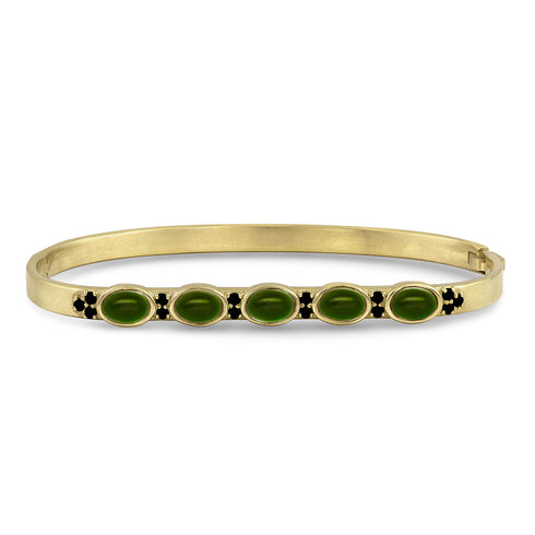 Dominique Cohen custom-fit gemstone bangle in green tourmaline cabochons + black diamonds <span class='visuallyhidden'>Call, text 323-404-2959 for shop help.</span>