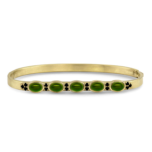 Dominique Cohen custom-fit gemstone bangle in green tourmaline cabochons + black diamonds <span class='visuallyhidden'>Call, text 323-404-2959 for shop help.</span>