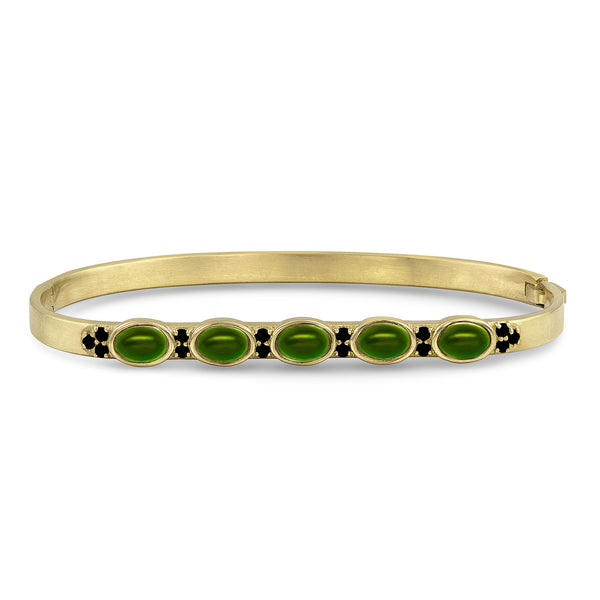 Dominique Cohen custom-fit gemstone bangle in green tourmaline cabochons + black diamonds <span class='visuallyhidden'>Call, text 323-404-2959 for shop help.</span>