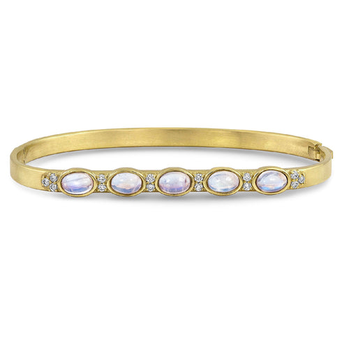 Dominique Cohen custom-fit gemstone cabochon bangle in moonstones + white diamonds <span class='visuallyhidden'>Call, text 323-404-2959 for shop help.</span>