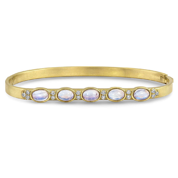 Dominique Cohen custom-fit gemstone cabochon bangle in moonstones + white diamonds <span class='visuallyhidden'>Call, text 323-404-2959 for shop help.</span>