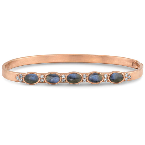 Dominique Cohen custom-fit gemstone bangle in labradorite cabochons + white diamonds <span class='visuallyhidden'>Call, text 323-404-2959 for shop help.</span>