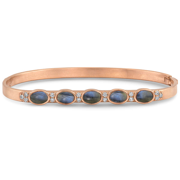 Dominique Cohen custom-fit gemstone bangle in labradorite cabochons + white diamonds <span class='visuallyhidden'>Call, text 323-404-2959 for shop help.</span>